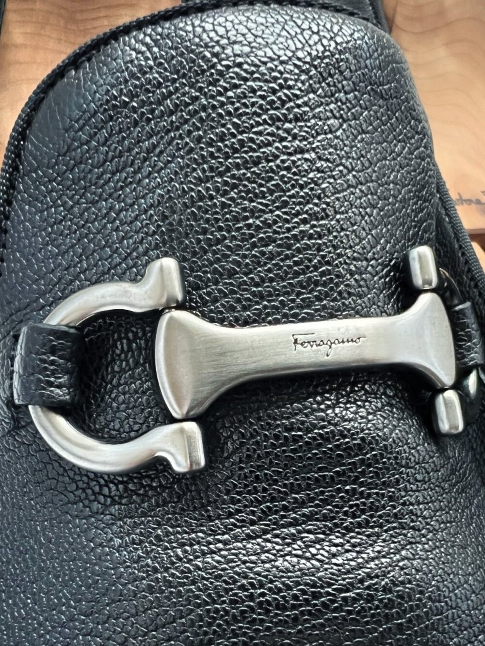 $995 Salvatore Ferragamo Mens Black Shoes Gancini Silver Bit Loafers 8.5 EE